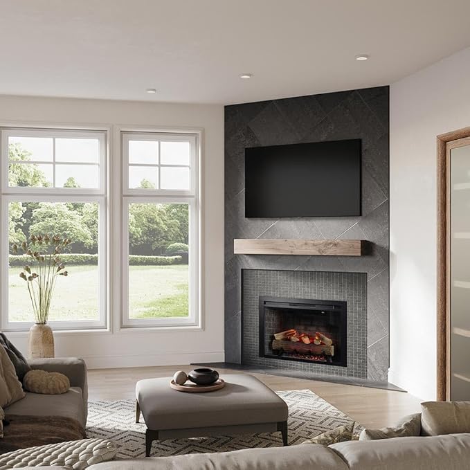 Modern Ember Uptown 36" Smart Electric Fireplace Insert with Remote Control, Compatible with Alexa and Google Assistant - 1,000 Sq Ft Electric Heater with Realistic Flames and Log Set