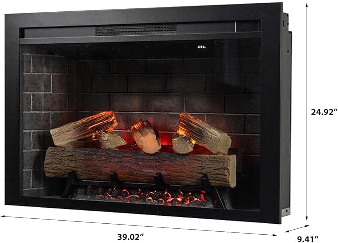 Modern Ember Uptown 36" Smart Electric Fireplace Insert with Remote Control, Compatible with Alexa and Google Assistant - 1,000 Sq Ft Electric Heater with Realistic Flames and Log Set