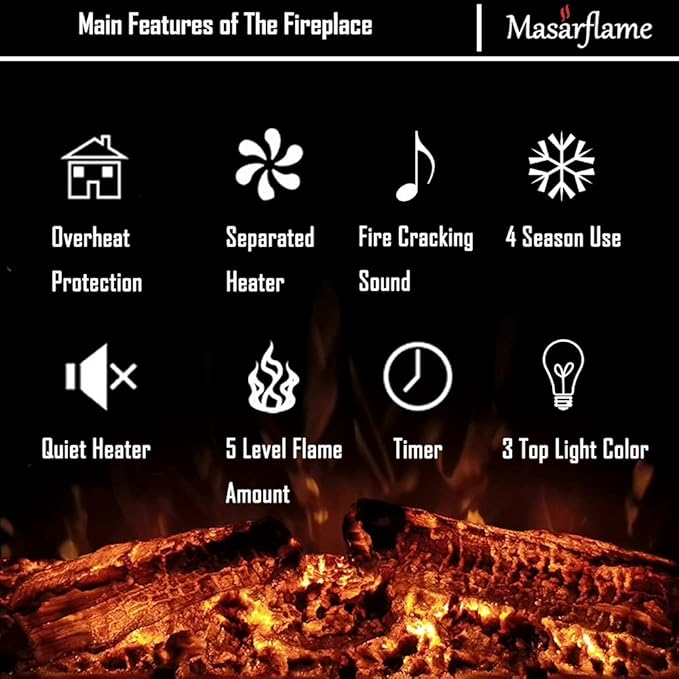 50'' Electric Fireplace Insert, Retro Recessed Fireplace Heater with Fire Cracking Sound, Remote Control & Timer, 750/1500W, Black