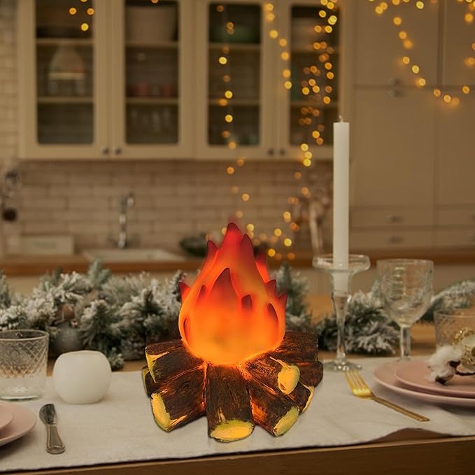 LED Simulation Charcoal Flame Lamp - Faux Fireplace Logs with Lights | Fake Charcoal Light, Battery Powered Artificial Flame Lamp, Aesthetic Modern Charcoal Flame Lamp for Home Mantel Table