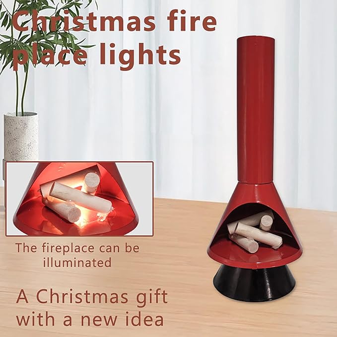 Miniature Mid-Century Modern-Style LED Fireplace Christmas Wood Stove Light with Flame Effect Fireplace Decorative Lamp for Christmas Holiday Home Decor