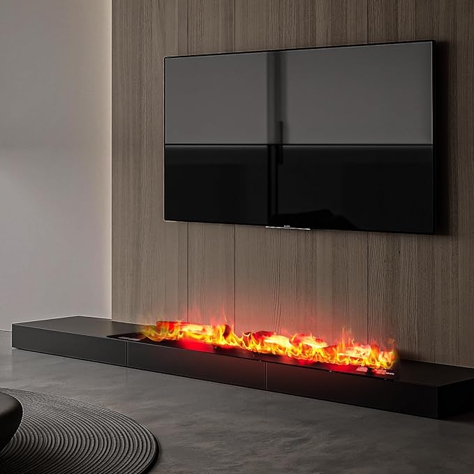 78.74 Inch APP RGB 3D Charcoal Water Vapor Fireplace Atomizing Fireplace Recessed Electric Fireplace Remote Control with Timer Touch Simulation Flame Touch Flame Multiple Colors