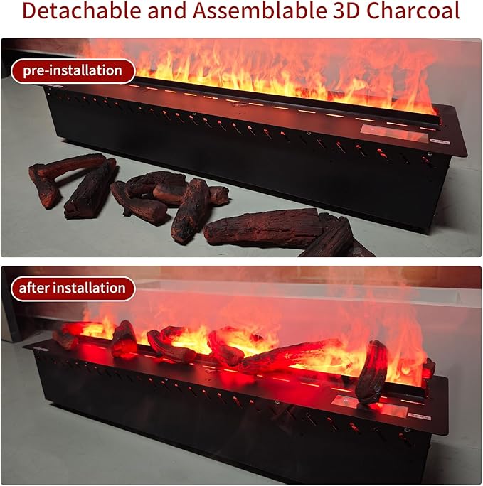 78.74 Inch APP RGB 3D Charcoal Water Vapor Fireplace Atomizing Fireplace Recessed Electric Fireplace Remote Control with Timer Touch Simulation Flame Touch Flame Multiple Colors