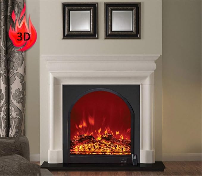 Electric Fireplace Wall Insert Arc Shaped Electric Fireplace Heater with W/Logs Flames Ornamental Freestanding Recessed Electric Stove Heater W/Smart Remote Control 1800W Wisdom