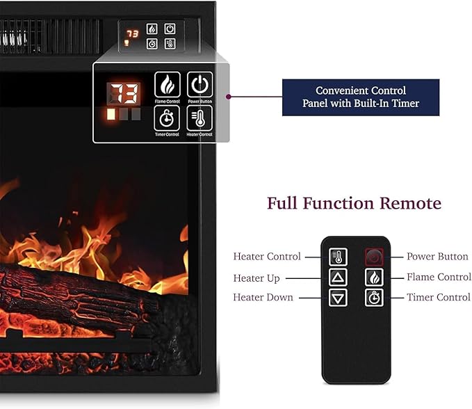 70" Electric Fireplace with Mantel and Cabinets, Fireplace TV Stand for Living Room Bedroom, LED Light, Stacked Stone Surround and Remote Control 3D Realistic Flame