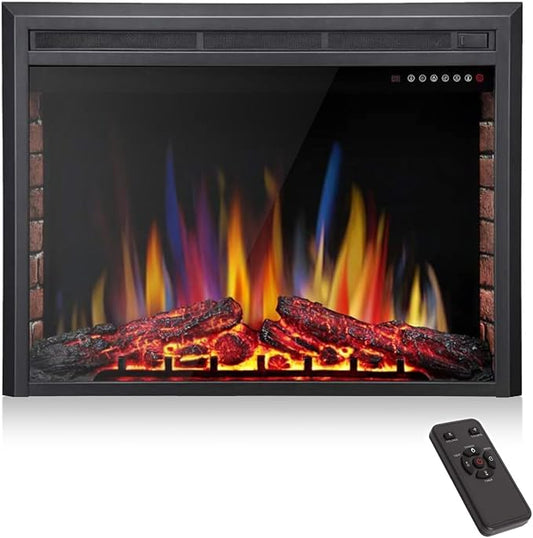 ZAFRO 36” Electric Fireplace Insert, Electric Heater with Time Control, 5 Flame Color& 4 Log Colors, 2 Ways of Control, with Overheating Safety System, 750W- 1500W