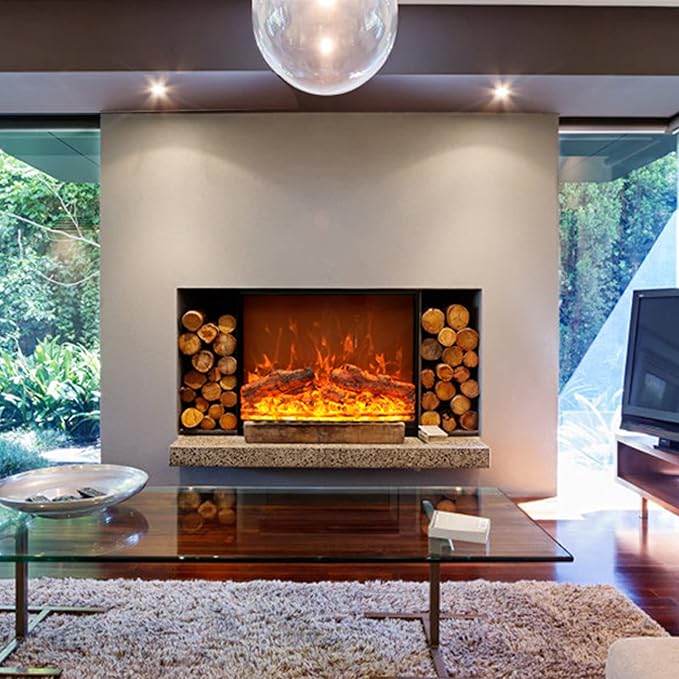 Fireplace Grate 25.9"×7.1"×22.0" Electric Fireplace Heater Dynamic Flame Effect Recessed Electric Fireplace 1500W Black Metal Frame Room Heater with Remote Control Fireplaces for Living Room