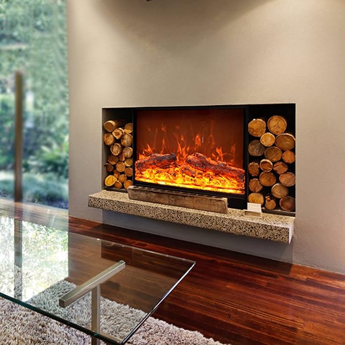 Fireplace Grate 25.9"×7.1"×22.0" Electric Fireplace Heater Dynamic Flame Effect Recessed Electric Fireplace 1500W Black Metal Frame Room Heater with Remote Control Fireplaces for Living Room