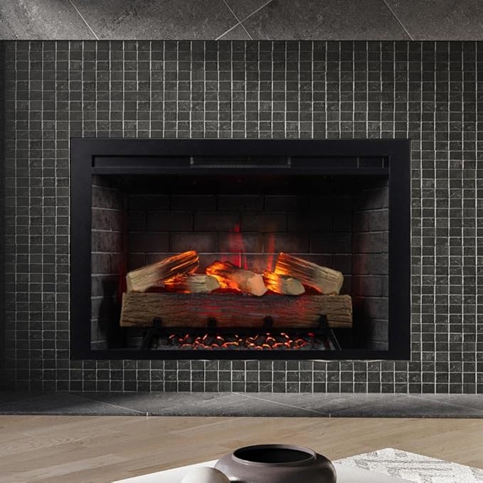 Modern Ember Uptown 36" Smart Electric Fireplace Insert with Remote Control, Compatible with Alexa and Google Assistant - 1,000 Sq Ft Electric Heater with Realistic Flames and Log Set