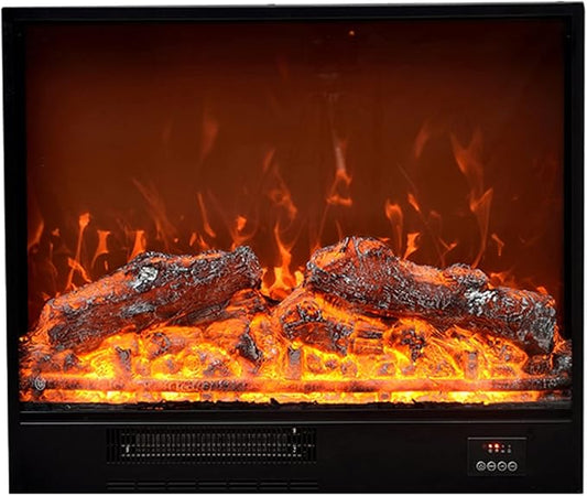 Fireplace Grate 25.9"×7.1"×22.0" Electric Fireplace Heater Dynamic Flame Effect Recessed Electric Fireplace 1500W Black Metal Frame Room Heater with Remote Control Fireplaces for Living Room