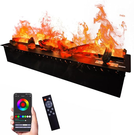 78.74 Inch APP RGB 3D Charcoal Water Vapor Fireplace Atomizing Fireplace Recessed Electric Fireplace Remote Control with Timer Touch Simulation Flame Touch Flame Multiple Colors