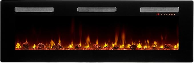 Dimplex Sierra Electric Fireplace Heater, 60" Inch, Black, 1400W - Wall Mounted Linear Fireplace with Realistic Flames, Adjustable Ember Bed, Remote Control - Thin Fireplace for Living Room, Bedroom